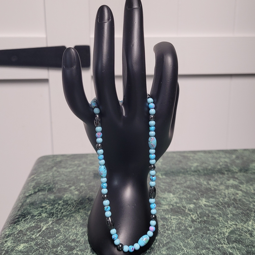 Hand Crafted Turquoise and Black Beaded Magnetic Anklet